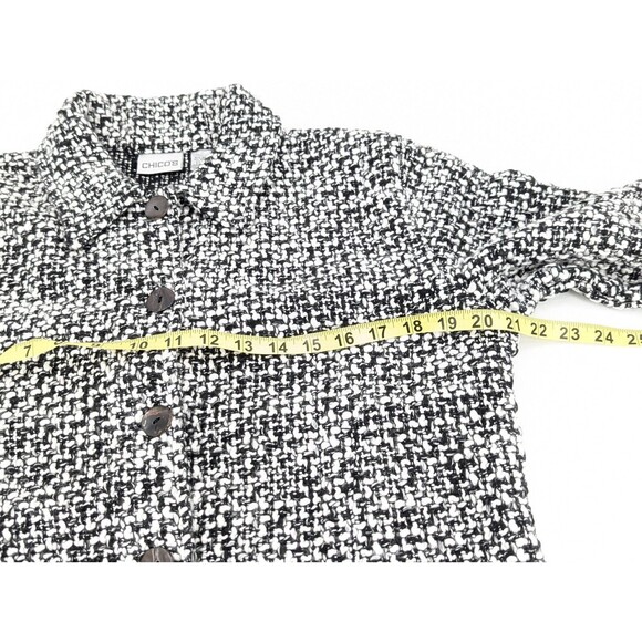 Chicos Chunky Knit Collared Button Up Jacket Blazer Black White Size 1 Medium - Picture 5 of 8